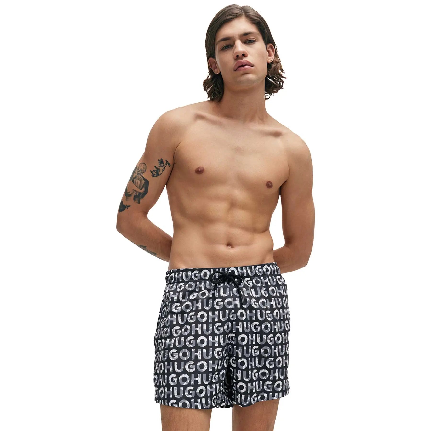 HUGO BOSS  Bañador HUGO Monogram Logo negro blanco 50474322-002.