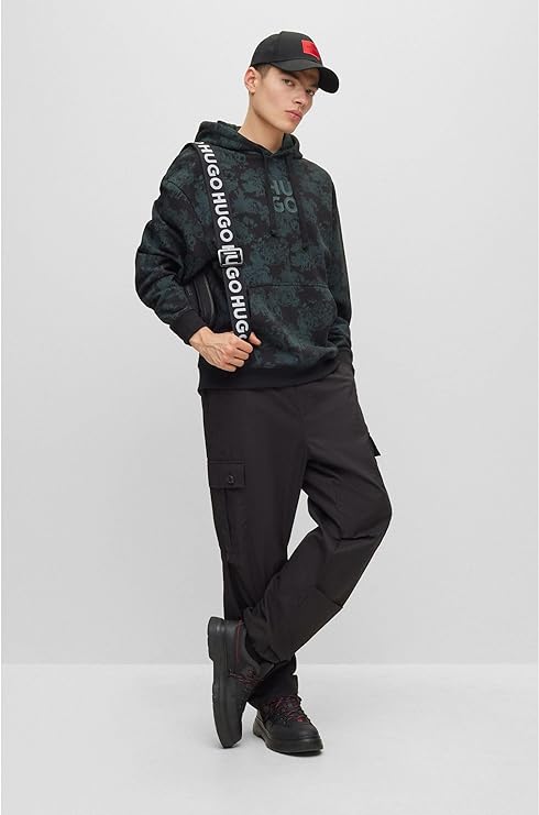 HUGO BOSS - Sudadera con capucha para hombre de algodón con logotipo y obra de arte 50505514-011.