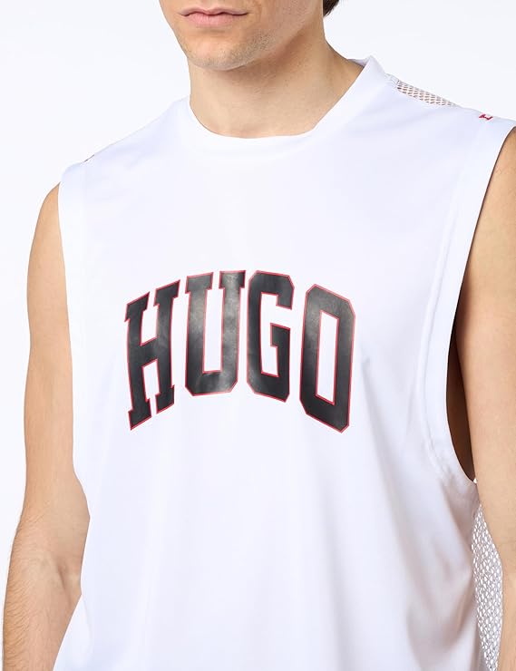 HUGO Camiseta playera de malla sin mangas para hombre, 50515489-100 White.