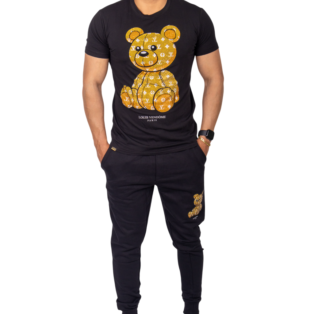 Camiseta Louis Vendome Oso Street con Pedreria LV-71-2 BLACK/GOLD.