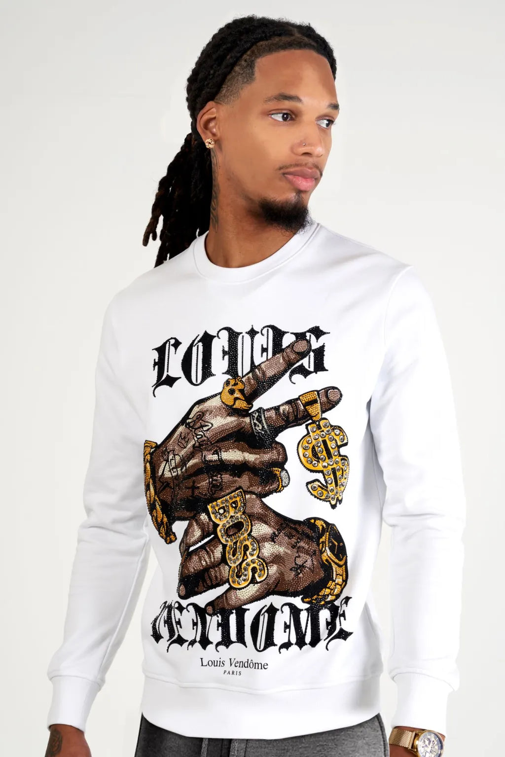 LOUIS VENDOME Sudadera Sin Capucha LV-46 White/Gold.