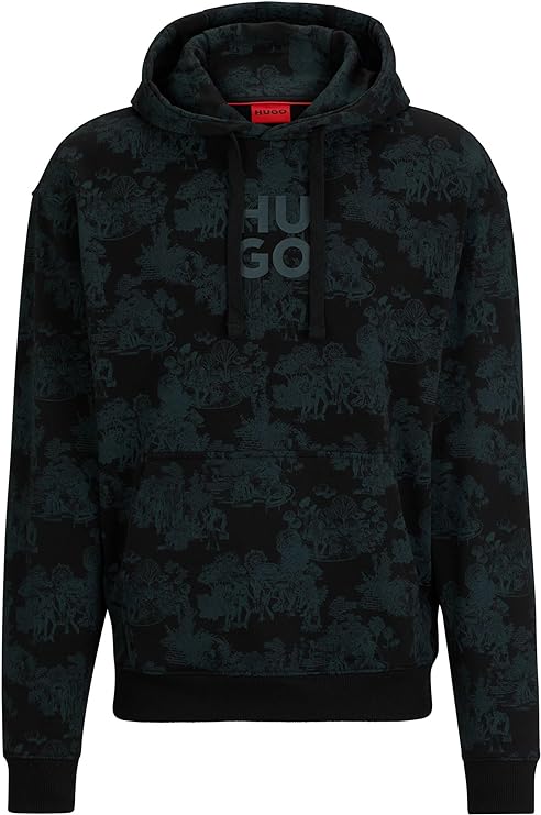 HUGO BOSS - Sudadera con capucha para hombre de algodón con logotipo y obra de arte 50505514-011.