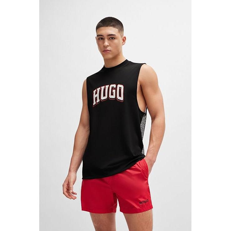 HUGO Camiseta playera de malla sin mangas para hombre, 50515489-001 Black.