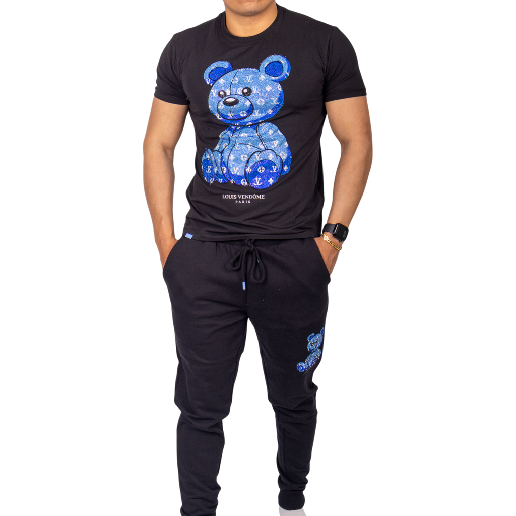 Camiseta Louis Vendome Oso Street con Pedreria LV-71-2 BLACK/BLUE.