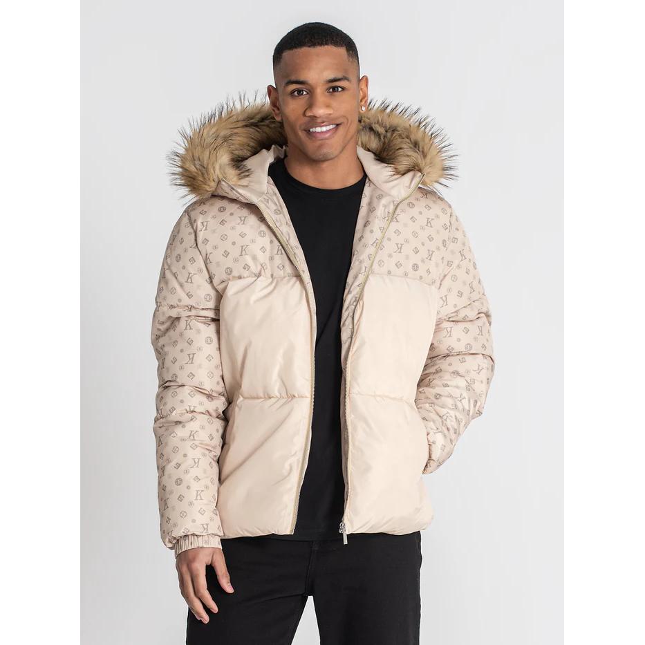 GIANNI KAVANAGH ,Cazadora Plumífero Negra Logomania GKM006986 Beige.