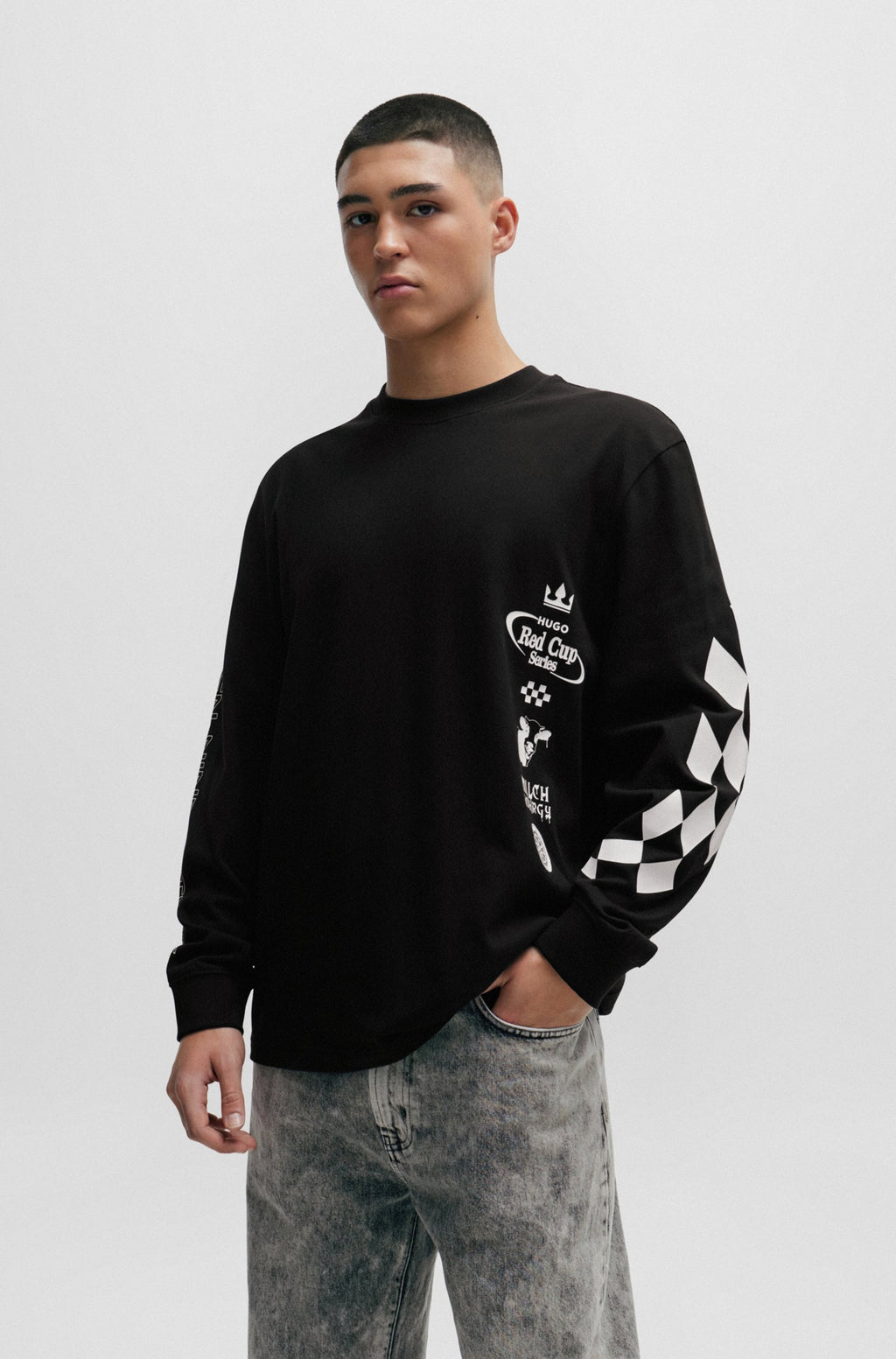HUGO BOSS  Jersey de algodón de manga larga Dasino con estampados estilo Racing para hombre 50511045-001