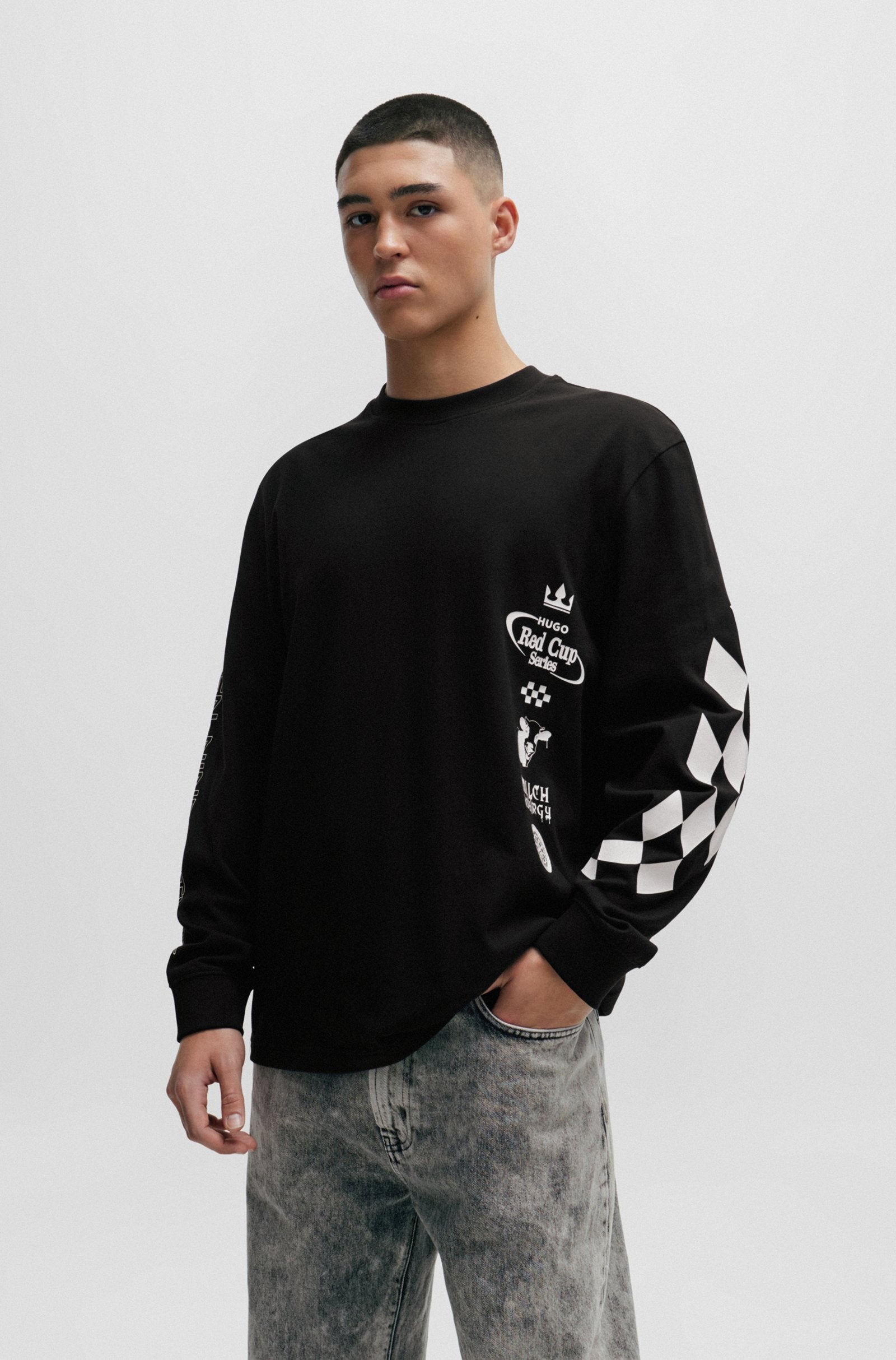 HUGO BOSS  Jersey de algodón de manga larga Dasino con estampados estilo Racing para hombre 50511045-001