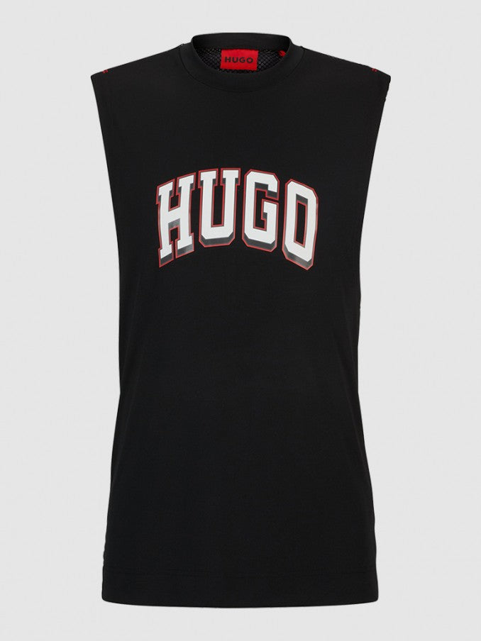 HUGO BOSS CAMISETA SIN MANGAS CON ESPALDA DE MALLA Y LOGO ESTAMPADO 50515489-001.