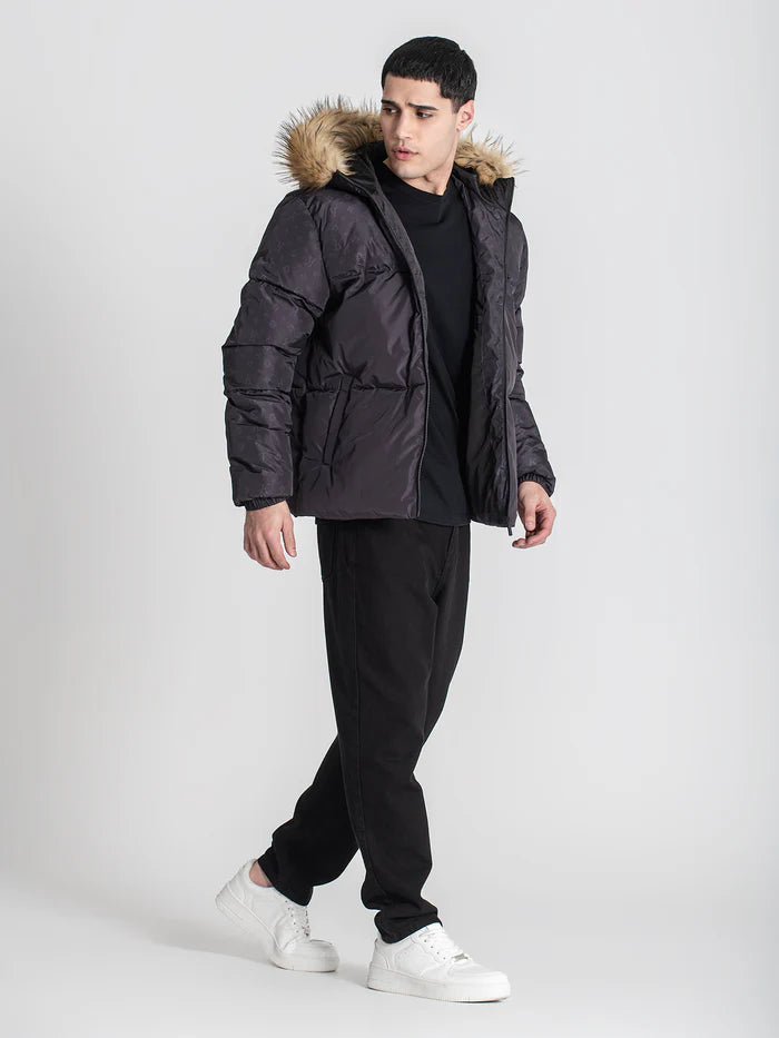 GIANNI KAVANAGH ,Cazadora Plumífero Negra Logomania GKM006985 Black.