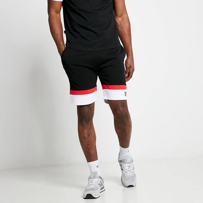 ELEVEN DEGREES SHORT TRIPLE PANEL SWEAT SHORTS - BLACK / WHITE/RED 11D3090-972.