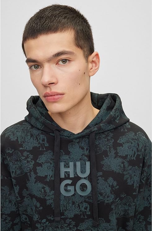 HUGO BOSS - Sudadera con capucha para hombre de algodón con logotipo y obra de arte 50505514-011.