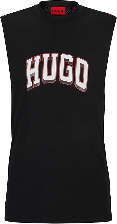 HUGO Camiseta playera de malla sin mangas para hombre, 50515489-001 Black.
