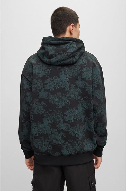 HUGO BOSS - Sudadera con capucha para hombre de algodón con logotipo y obra de arte 50505514-011.