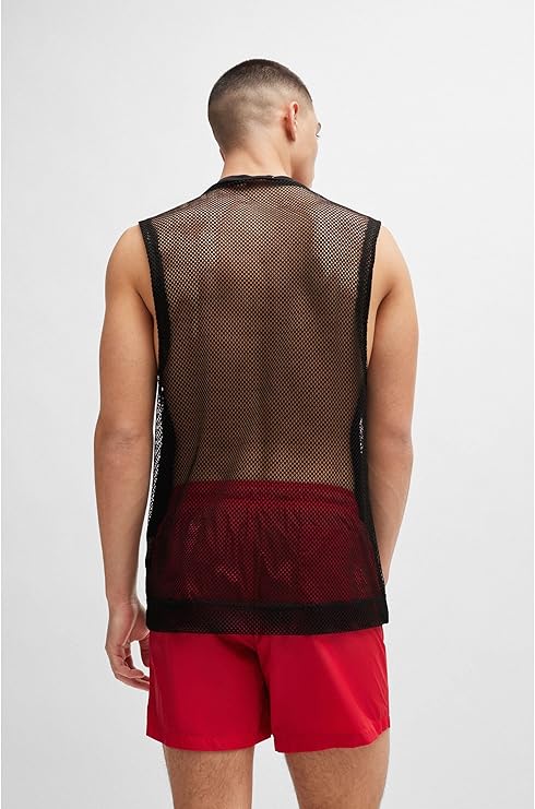 HUGO Camiseta playera de malla sin mangas para hombre, 50515489-001 Black.