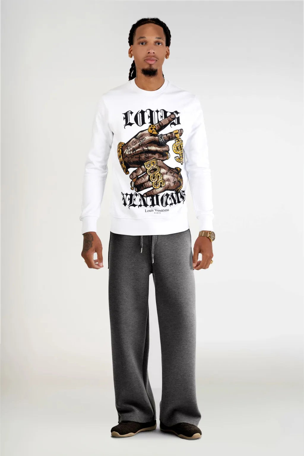 LOUIS VENDOME Sudadera Sin Capucha LV-46 White/Gold.