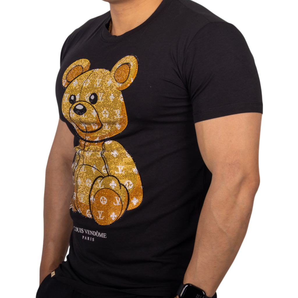 Camiseta Louis Vendome Oso Street con Pedreria LV-71-2 BLACK/GOLD.