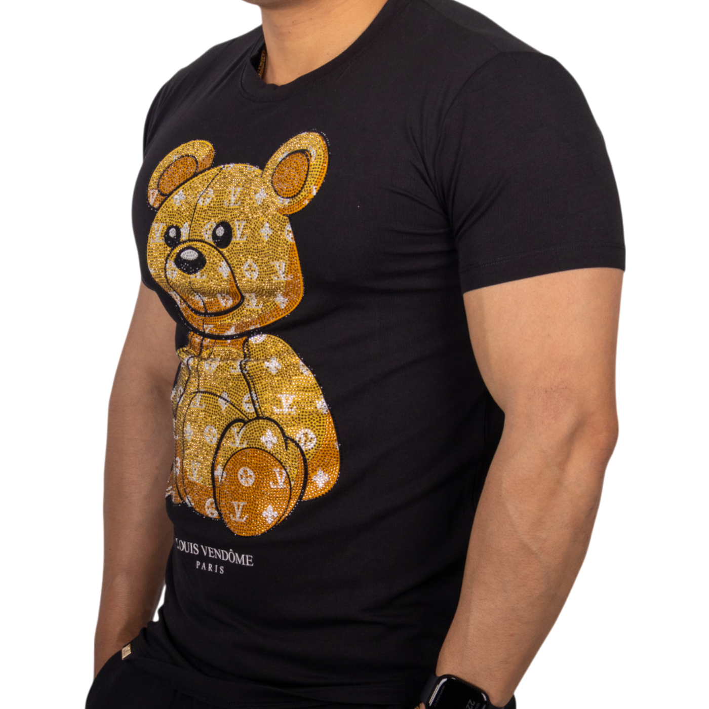 Camiseta Louis Vendome Oso Street con Pedreria LV-71-2 BLACK/GOLD.