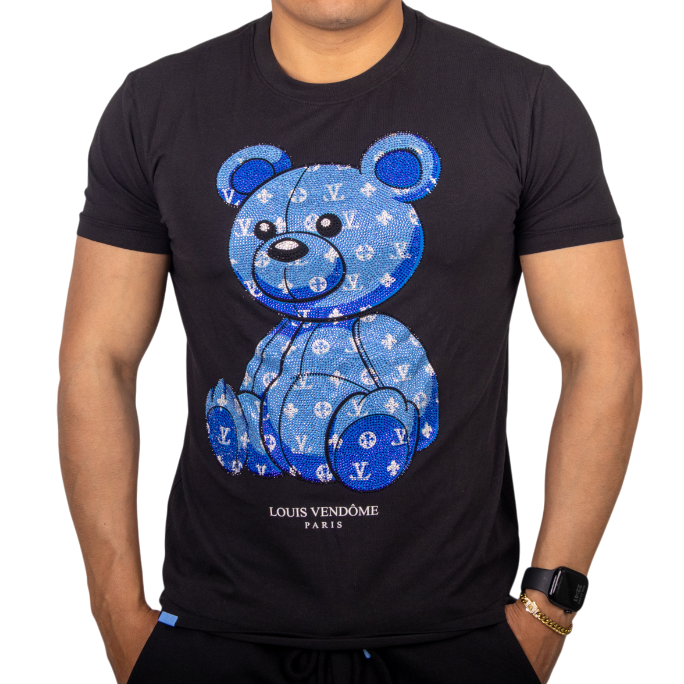Camiseta Louis Vendome Oso Street con Pedreria LV-71-2 BLACK/BLUE.