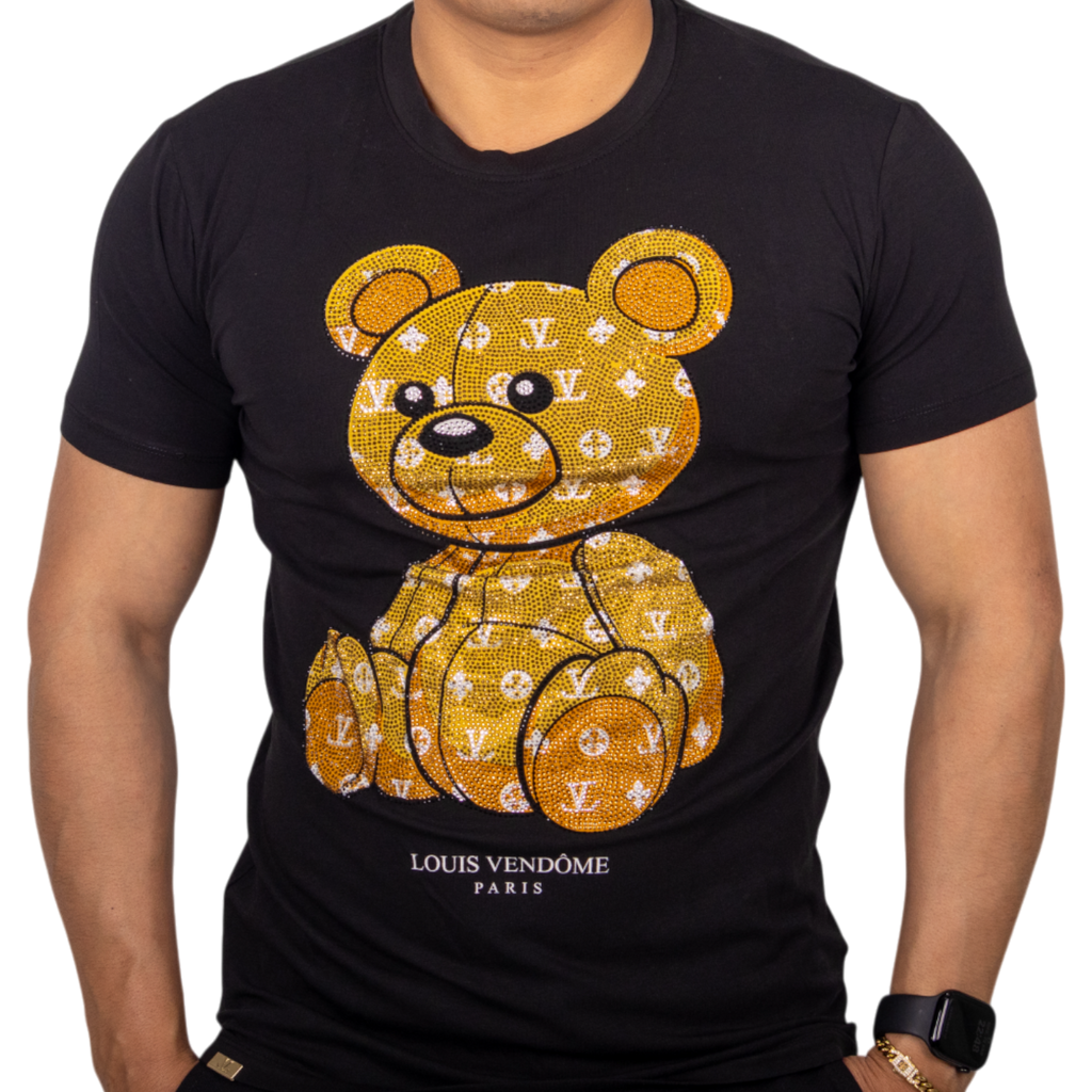 Camiseta Louis Vendome Oso Street con Pedreria LV-71-2 BLACK/GOLD.
