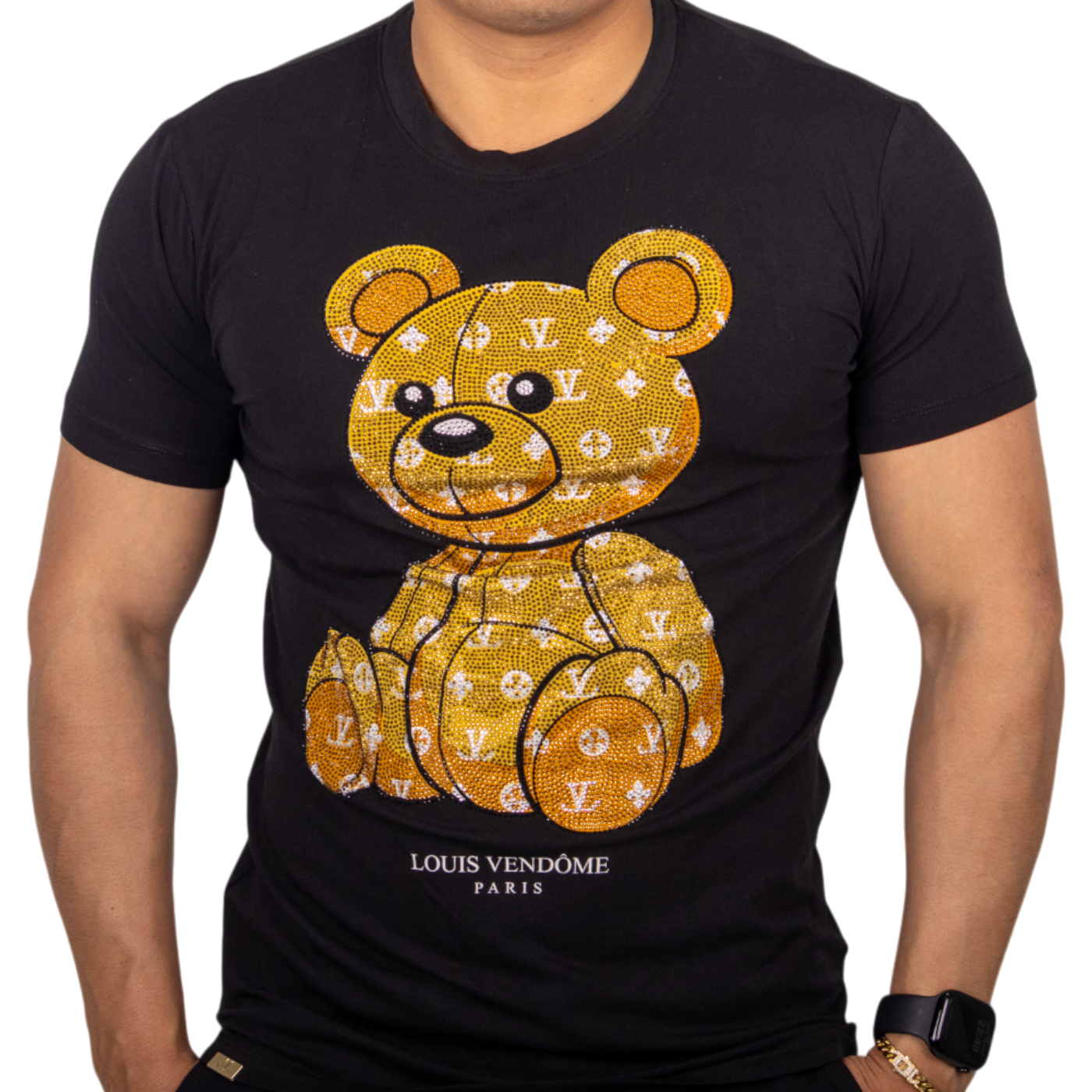 Camiseta Louis Vendome Oso Street con Pedreria LV-71-2 BLACK/GOLD.