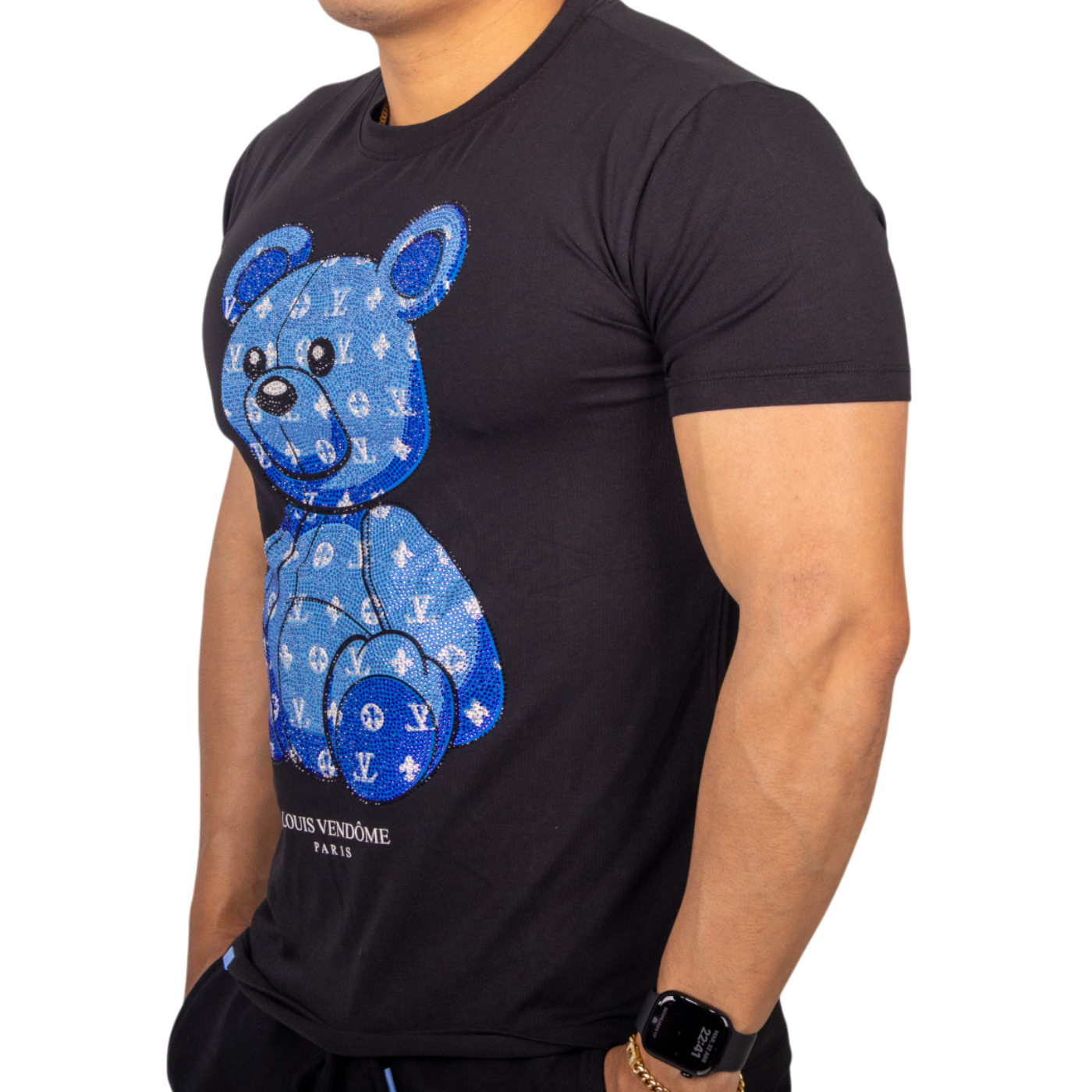 Camiseta Louis Vendome Oso Street con Pedreria LV-71-2 BLACK/BLUE.
