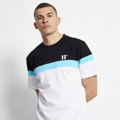 Eleven Degrees 11º .TRIPLE PANEL T-SHIRT - WHITE / BLACK / CAPRI BLUE 11D3704-1112.