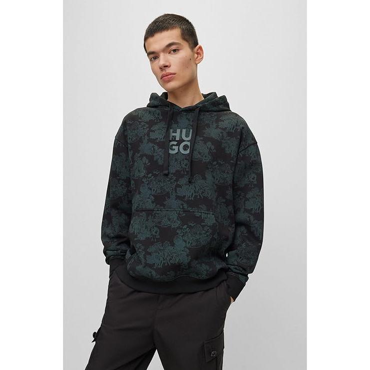 HUGO BOSS - Sudadera con capucha para hombre de algodón con logotipo y obra de arte 50505514-011.