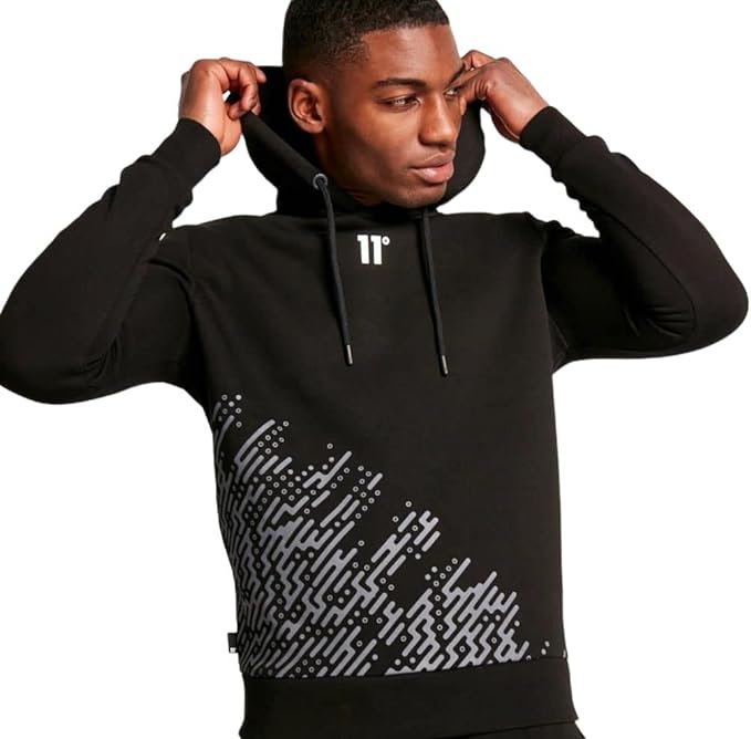 ELEVEN DEGREES Placement Circuit Print Pullover Hoodie – Black 11D1350-001.